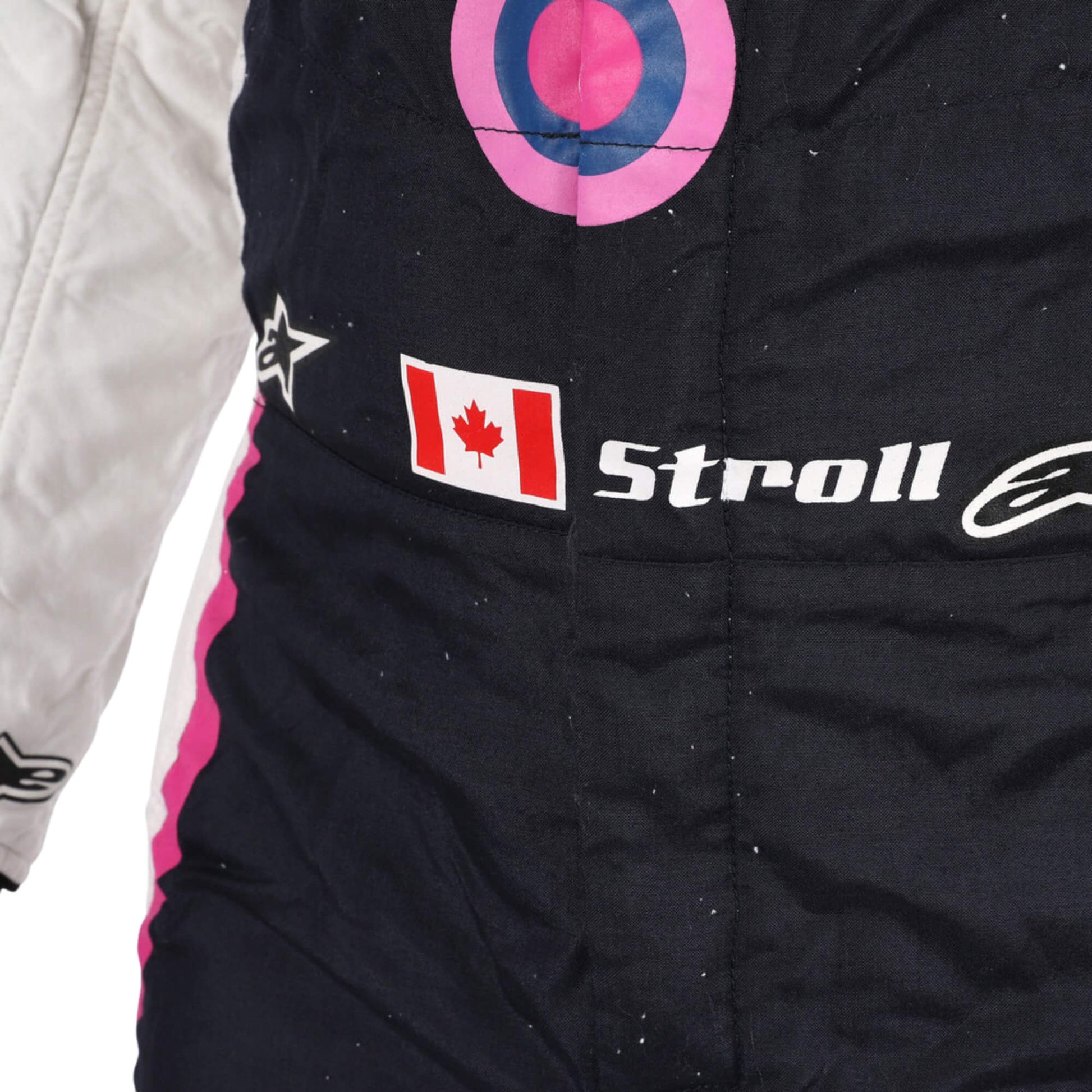 Lance Stroll 2019 F1 suit – close up view of element