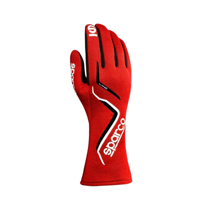 Red Land Sparco USA race glove with Sparco branding on a white background