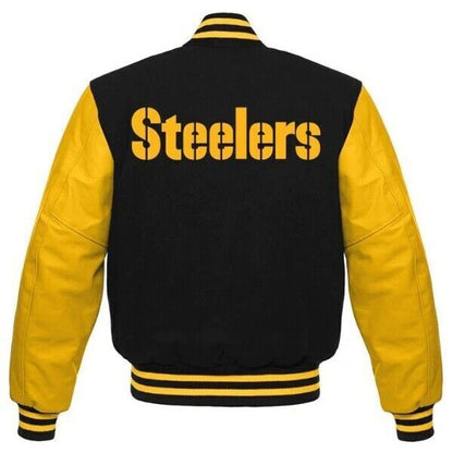 Letterman Pittsburgh Steelers Black and Yellow Varsity Jacket
