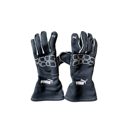 Pair of black Lewis Hamilton 2013 Bespoke Puma Race gloves with Puma logo on a white background
