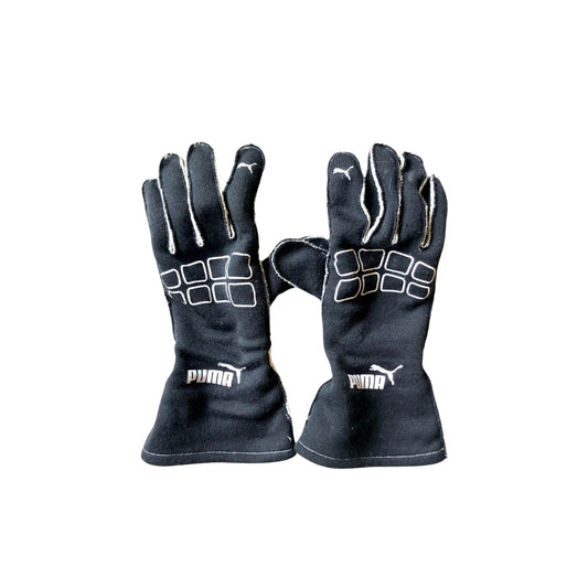 Pair of black Lewis Hamilton 2013 Bespoke Puma Race gloves with Puma logo on a white background