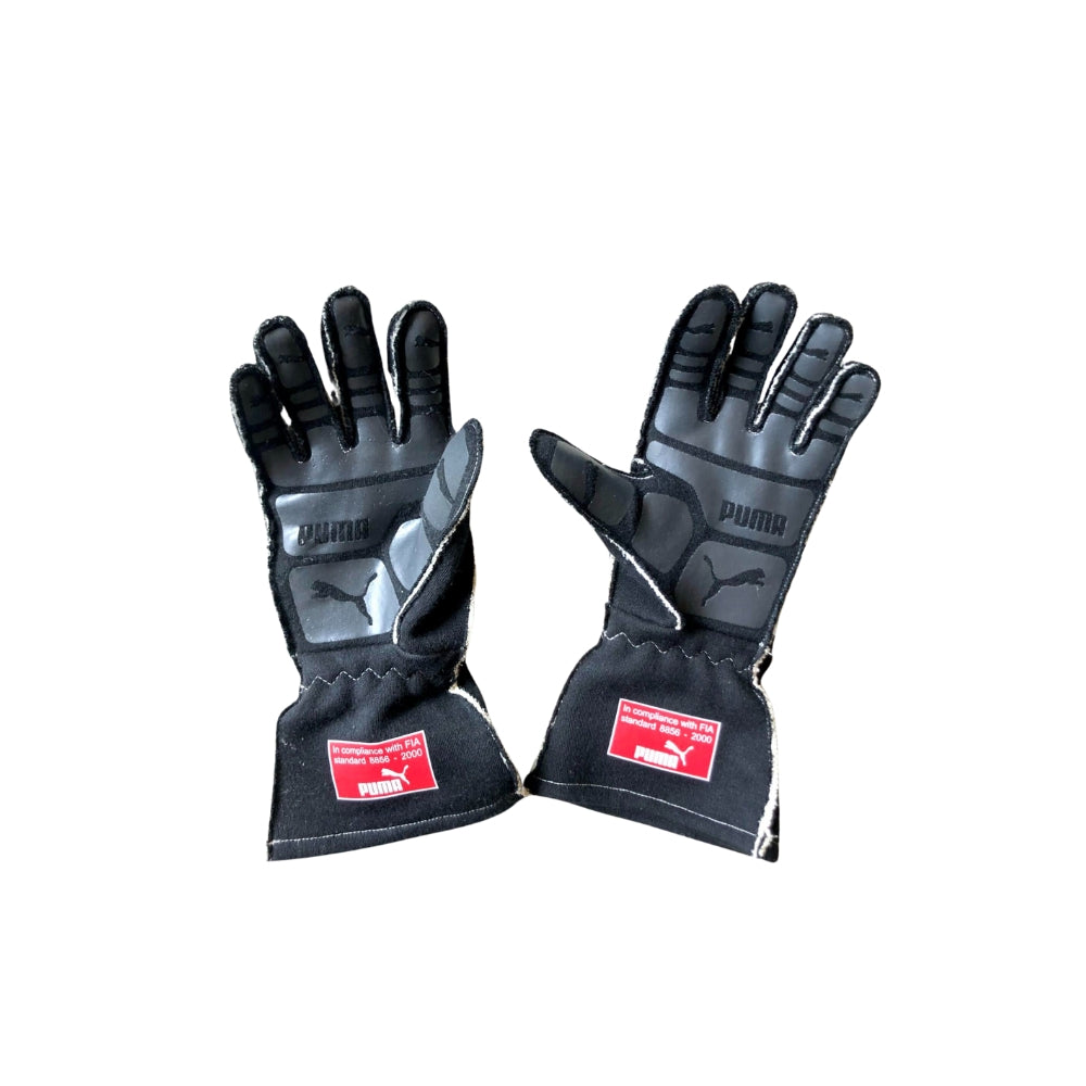 Pair of black Lewis Hamilton 2013 Bespoke Puma Race gloves with Puma logo on a white background