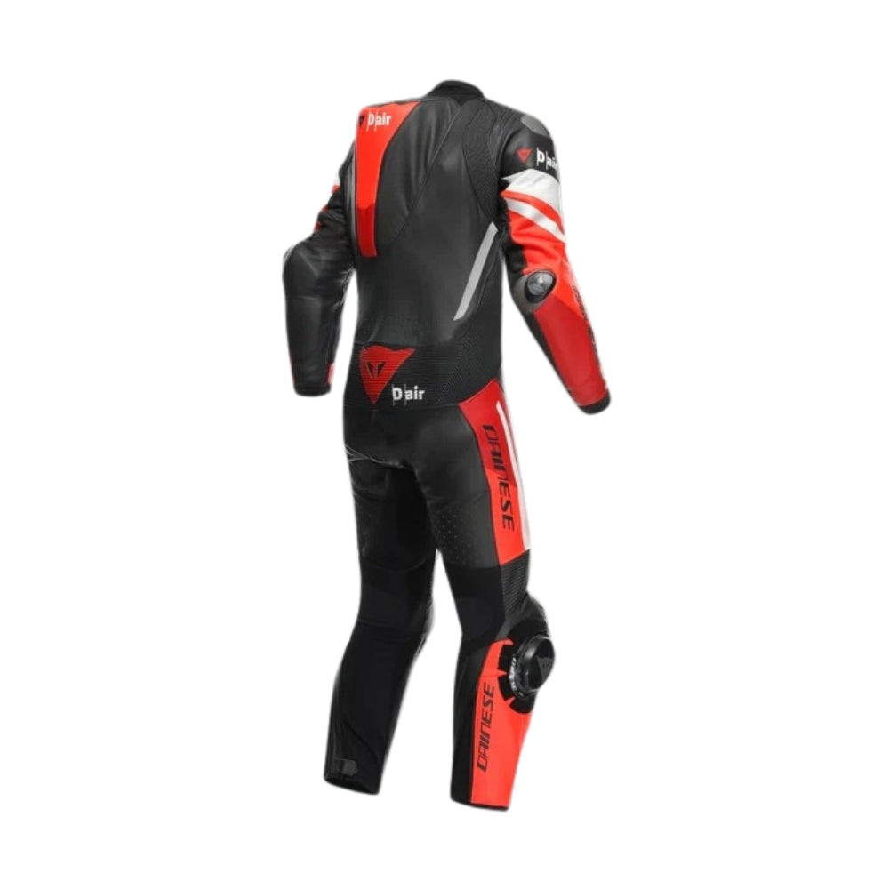 Misano 3 Perforated One-Piece Black, and Fluo-Red Motorcycle Leather Suit
