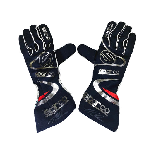 Pair of Sparco Max Chilton 2016 IndyCar race gloves on a white background