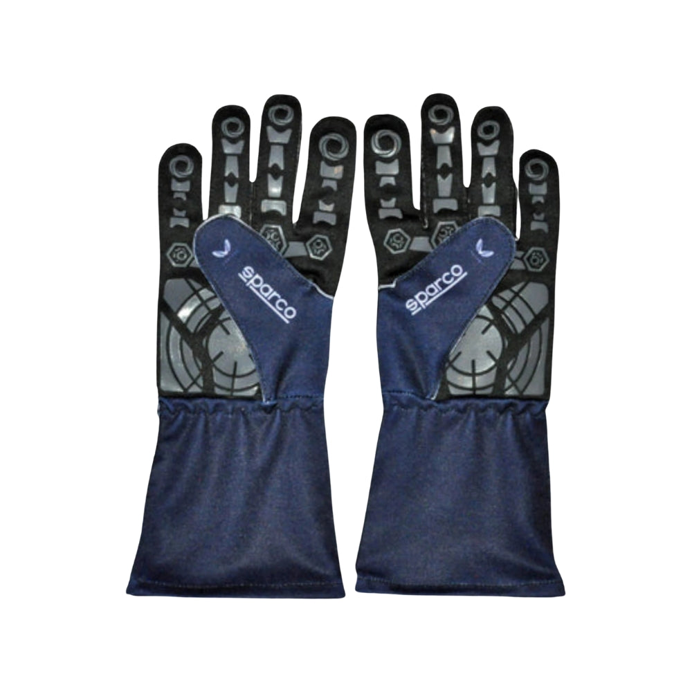 Pair of Sparco Max Verstappen 2023 F1 race gloves on a white background