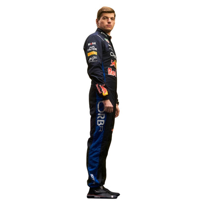 Max Verstappen wearing a Red bull racing suit with various sponsor logos with Right View