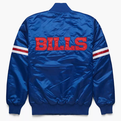 Men's Buffalo Bills Royal Satin Bomber Style Full Snap Lettermen Varsity Jacket