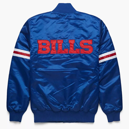 Men's Buffalo Bills Royal Satin Bomber Style Full Snap Lettermen Varsity Jacket
