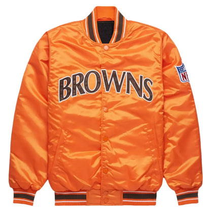 NFL Cleveland Browns Orange Satin Letterman Baseball Jacket Varsity Jacket