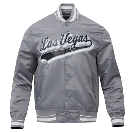 NFL LAS VEGAS RAIDERS SCRIPT TAIL MEN'S RIB SATIN JACKET