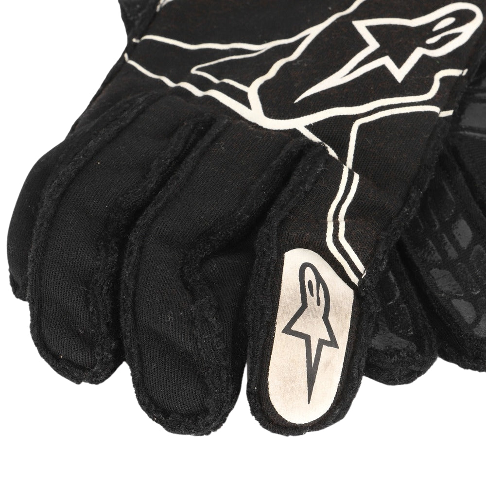 Black Nico Hülkenberg 2017 F1 race glove with white logo on a white background
