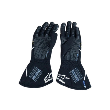 Pair of black Nico Hülkenberg 2019 F1 race gloves with brand logo on a white background