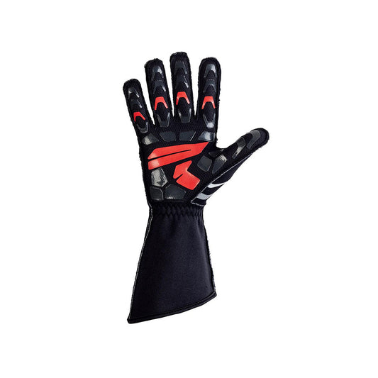 Black and red OMP ARP Rainproof Professional Kart race glove on a white background