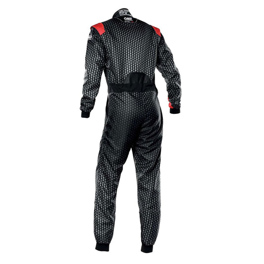Back View of OMP KS-3 ART Go Kart Racing Suit - Black/Red - STORMX GEAR