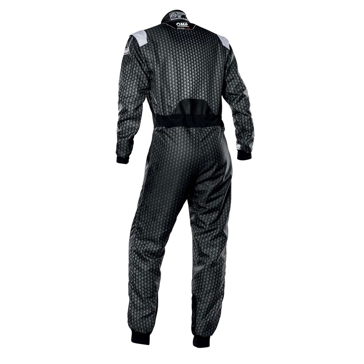 Back View of OMP KS-3 ART Go Kart Racing Suit - Black/White - STORMX GEAR