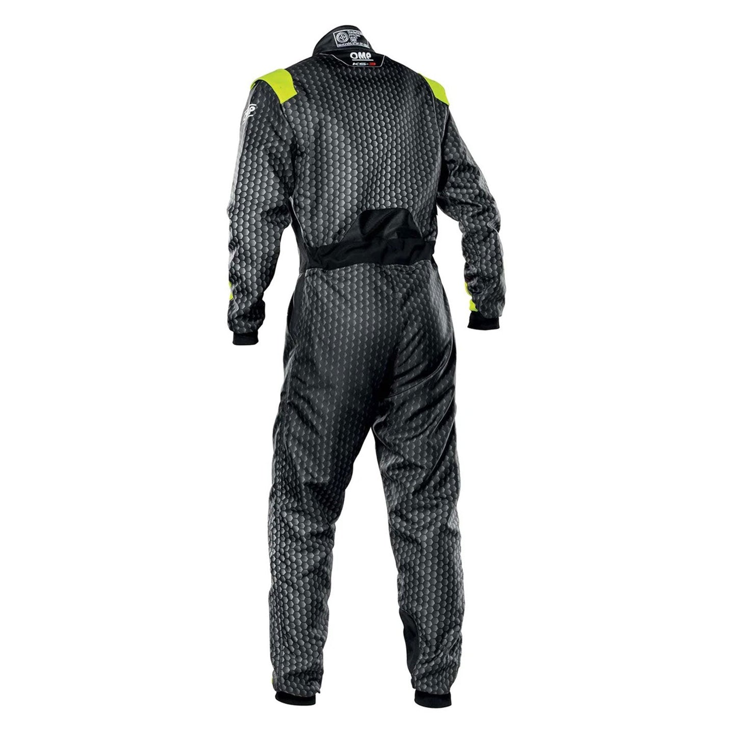 Back View of OMP KS-3 ART Go Kart Racing Suit - Black/Yellow - STORMX GEAR