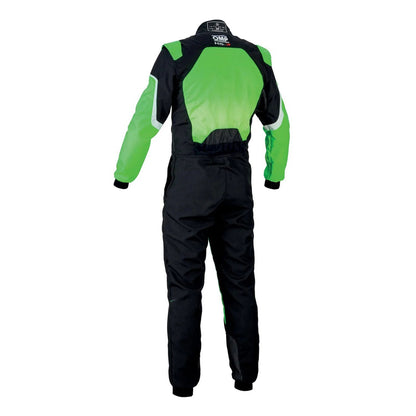 Back View of OMP KS-3 FLUO Green Go Kart Racing Suit - STORMX GEAR