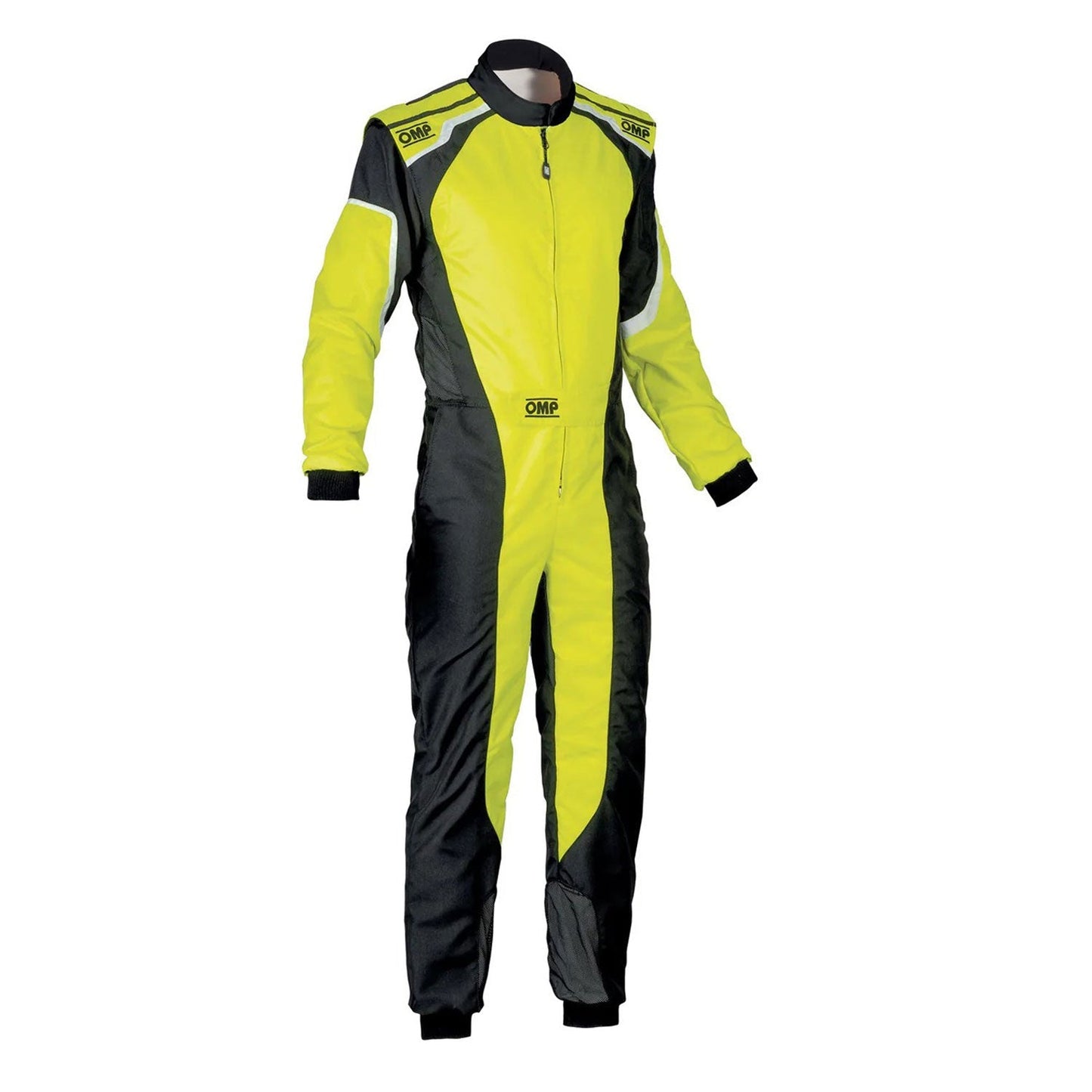 Front View of OMP KS-3 FLUO Yellow Go Kart Racing Suit - STORMX GEAR