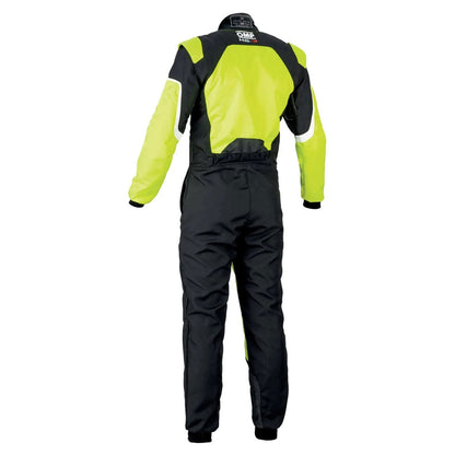 Back View of OMP KS-3 FLUO Yellow Go Kart Racing Suit - STORMX GEAR