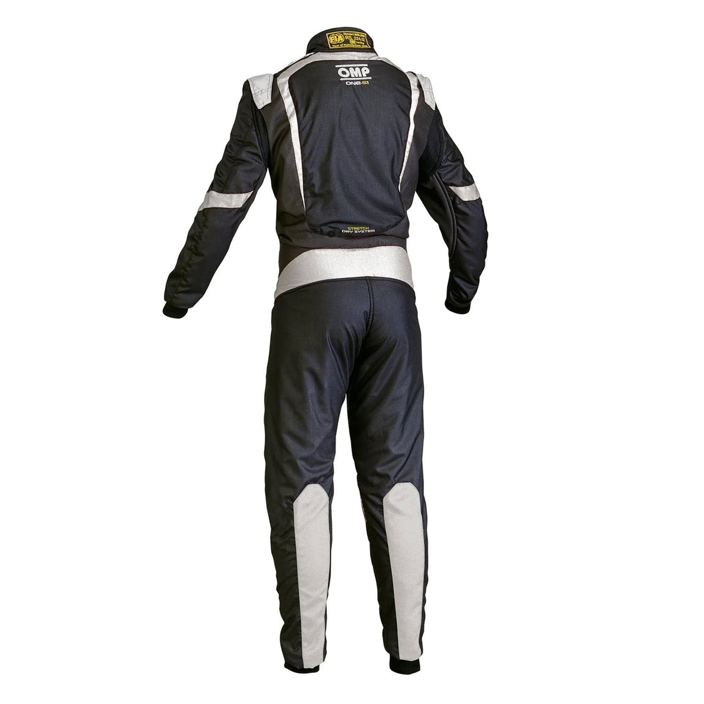 Back View of OMP ONE-S1 Black White Go Kart Racing Suit - STORMX GEAR