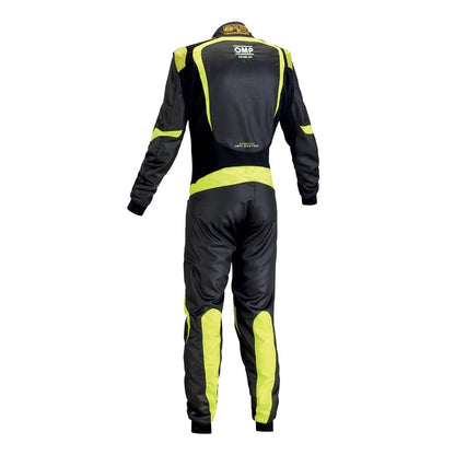 Back View of OMP ONE-S1 Black Yellow Go Kart Racing Suit -STORMX GEAR