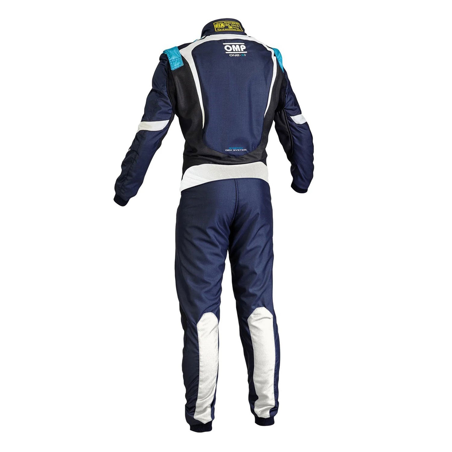 Back View of OMP ONE-S1 Blue White Go Kart Racing Suit - STORMX GEAR