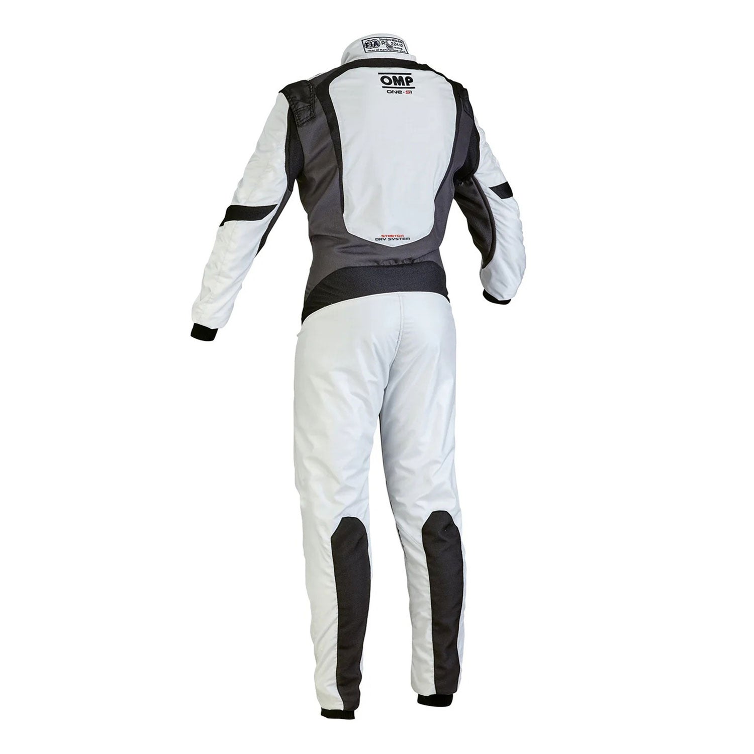 Back View of OMP ONE-S1 White Black Go Kart Racing Suit - STORMX GEAR