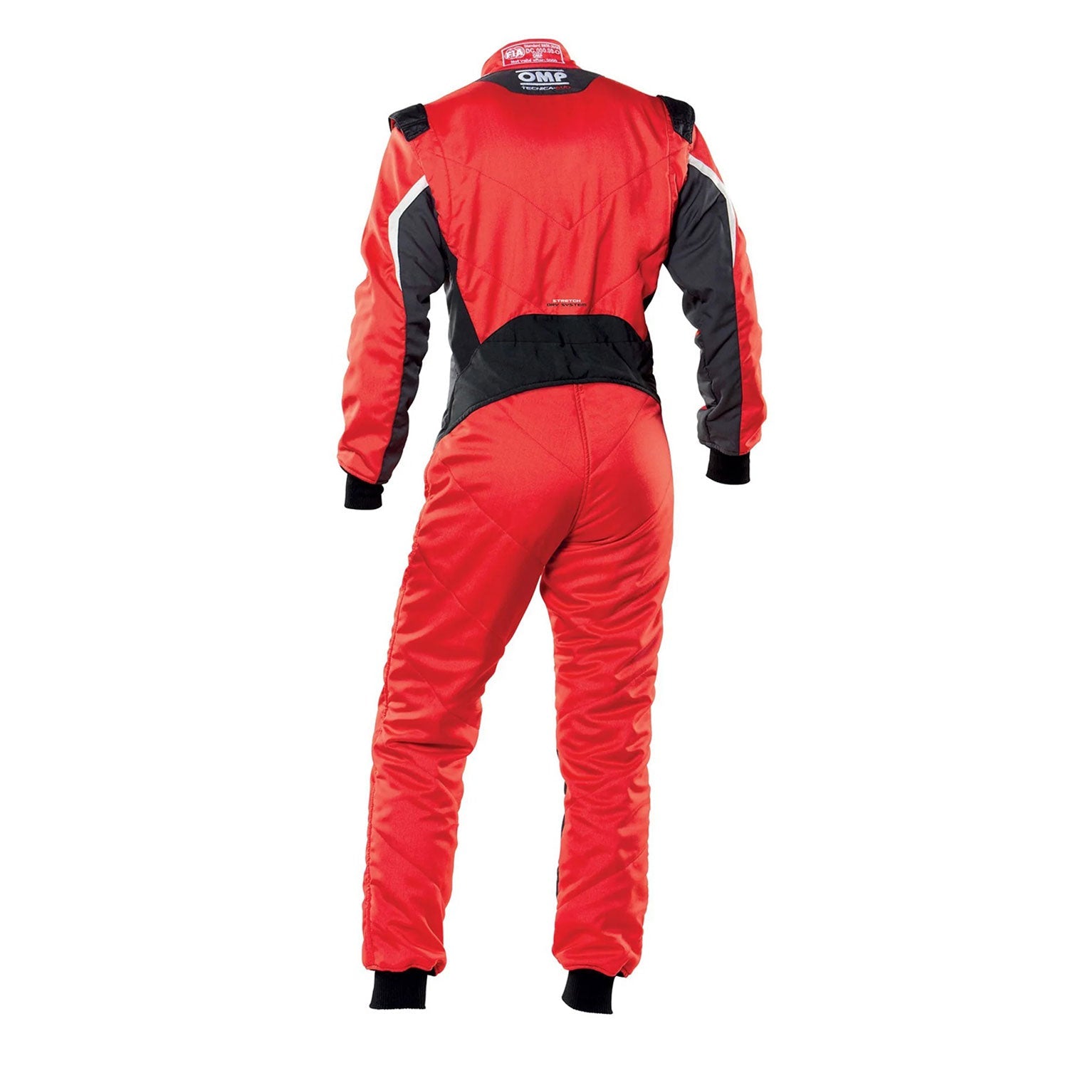 Back View of OMP Red Black Tecnica Evo Racing Suit - STORMX GEAR