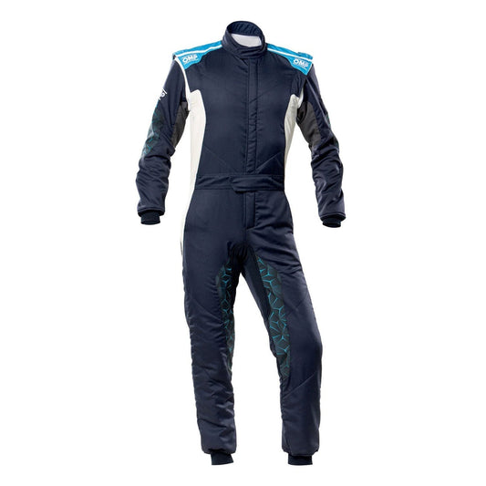 OMP TECNICA HYBRID Racing Suit - Blue and White - STORMX GEAR