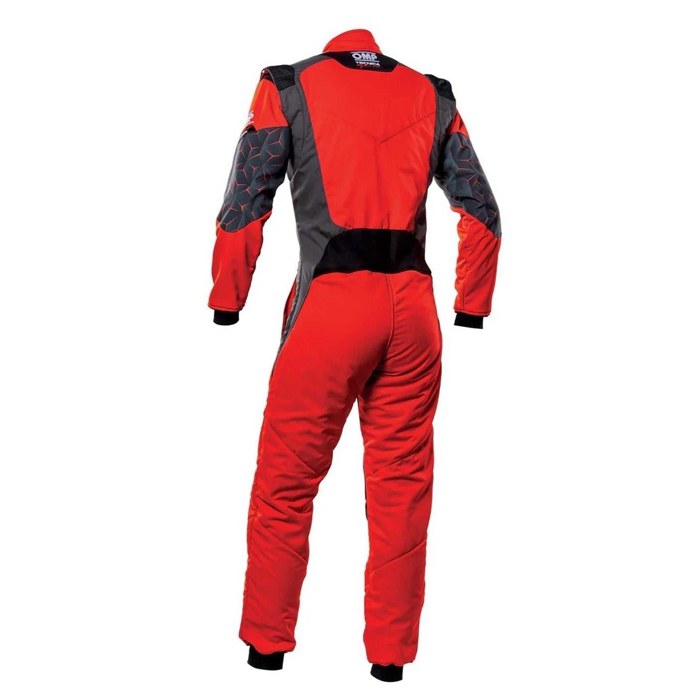 Back View of OMP TECNICA HYBRID Racing Suit - Red and Black -STORMX GEAR