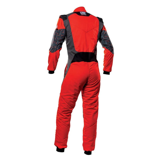 Back View of OMP TECNICA HYBRID Racing Suit - Red and Black -STORMX GEAR