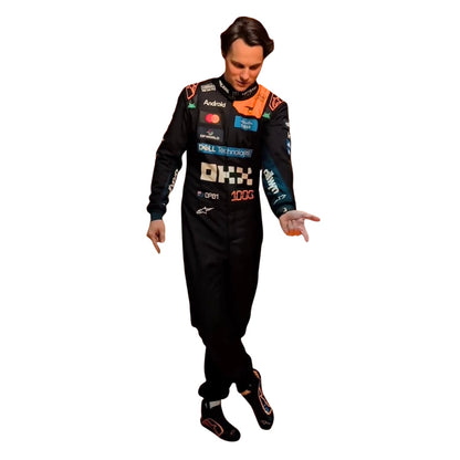 Oscar Piastri wearing a McLaren Monaco GP racing suit with various sponsor logos with Front View