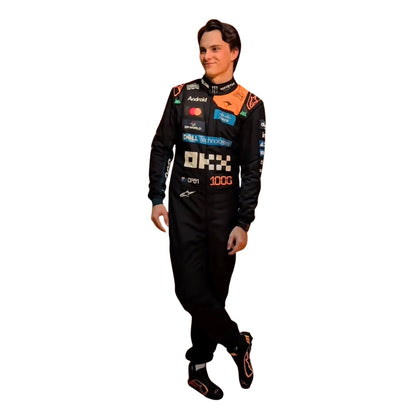 Oscar Piastri wearing a McLaren Monaco GP racing suit with various sponsor logos with Front View