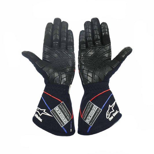 Pair of black Pierre Gasly 2019 F1 Race gloves with brand logo on a white background