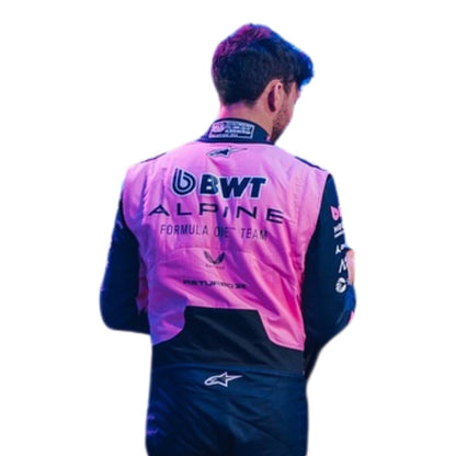 Pierre Gasly wearing a Alpine racing suit with various sponsor logos with Close View