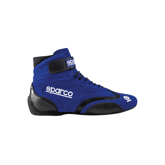 Blue SPARCO Top Kart Race shoe with black accents on a white background