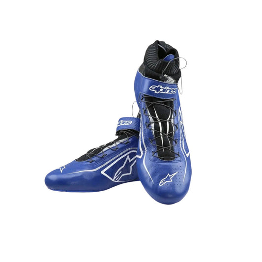 Blue Scott Dixon 2022 Chip Ganassi Indy Car Racing boot with black accents on a white background