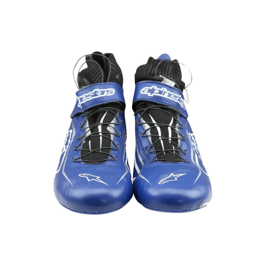 Pair of blue Scott Dixon 2022 Chip Ganassi Indy Car Racing boots with visible branding on a white background