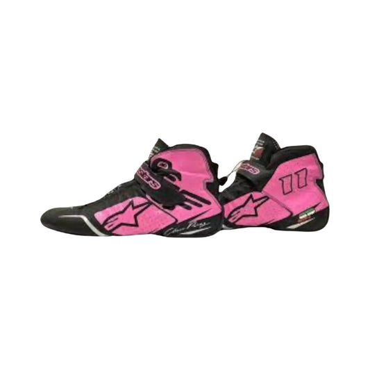 Pink and black Sergio Perez 2017 F1 Race shoes on a white background