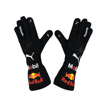 Black Sergio Perez 2022 F1 race gloves with Red Bull and Puma logos on a white background