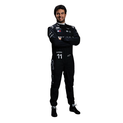Sergio Perez wearing a Cadlliac racing suit with various sponsor logos with Close View