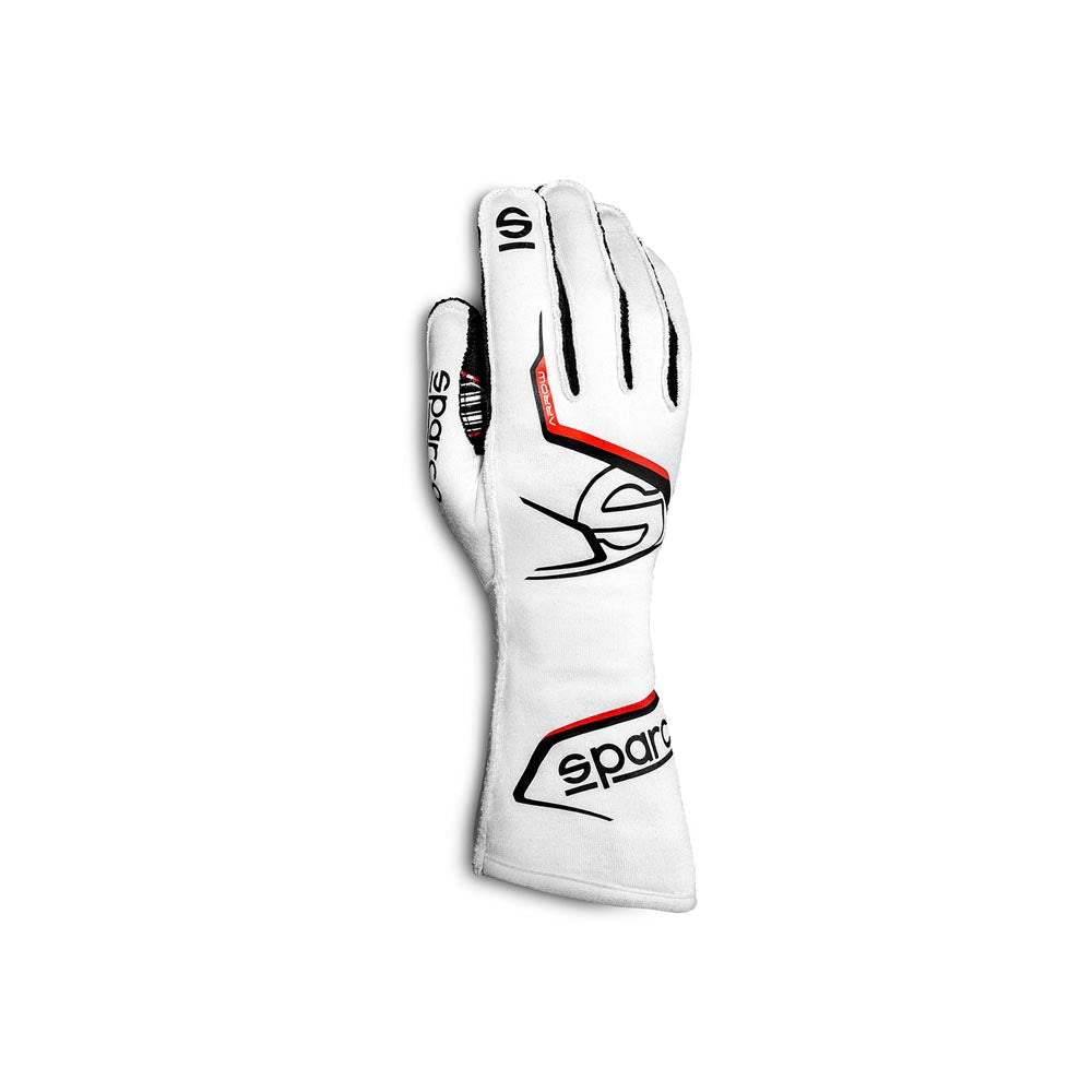 Sparco Arrow-K White kart race glove with black and red accents on a white background
