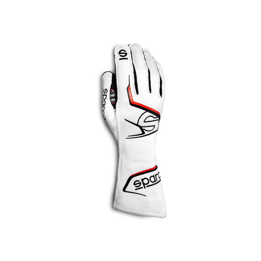 Sparco Arrow-K White kart race glove with black and red accents on a white background
