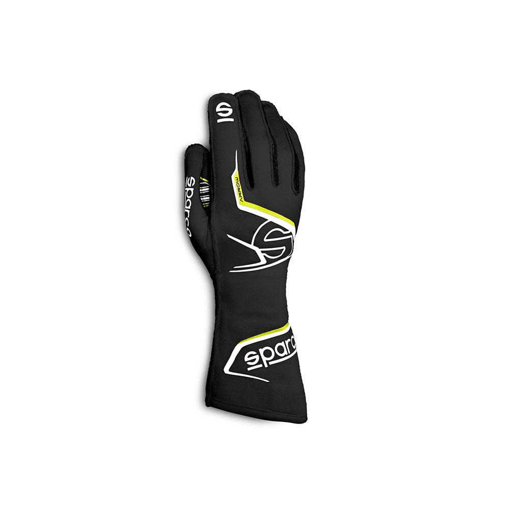 Sparco Arrow-K Black kart race glove with white branding on a white background