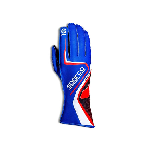Sparco Record Blue kart race glove with red and white accents on a white background