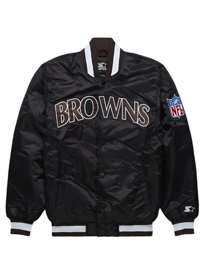 CLEVELAND BROWNS SATIN  VARSITY JACKET - BLACK