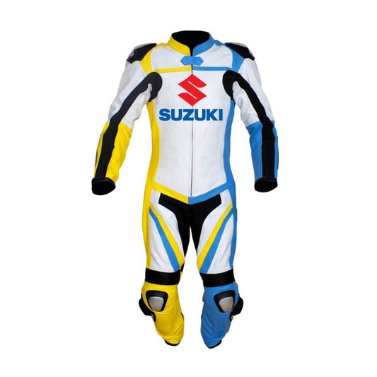 Suzuki White Motorcycle Racing Leather Suit
