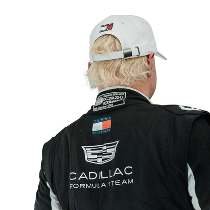 Valtteri Bottas wearing a Cadlliac racing suit with various sponsor logos with Close View