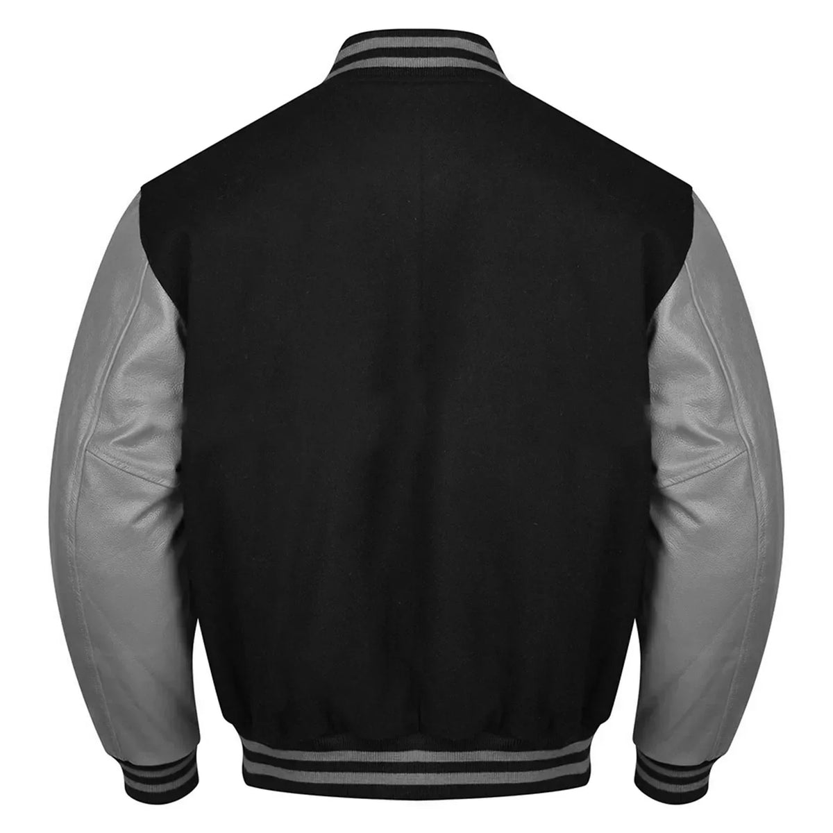 Varsity Black Letterman Baseball Wool &Grey Real Leather Sleeves Jacket