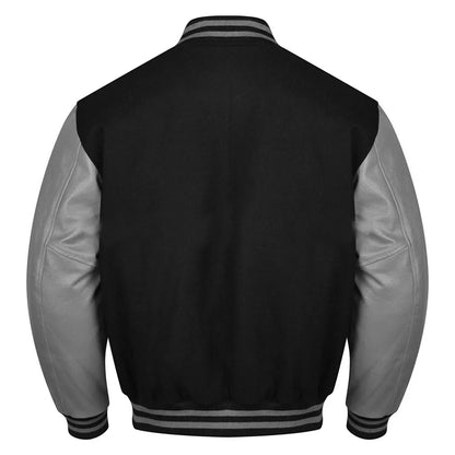 Varsity Black Letterman Baseball Wool &Grey Real Leather Sleeves Jacket